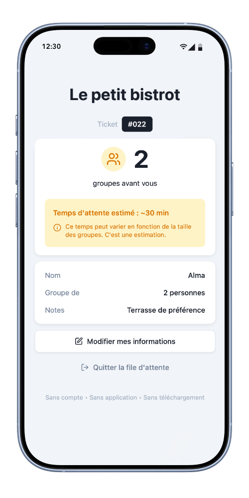 Interface d'attente client